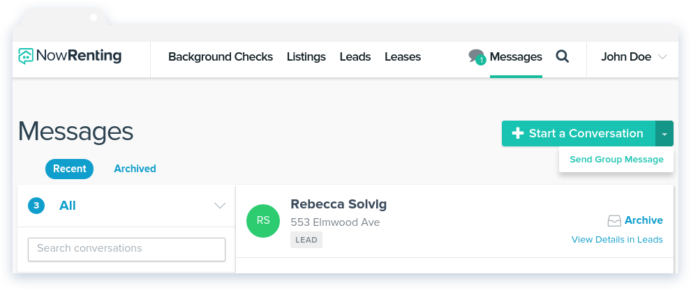 NowRenting Send Group Message Dropdown