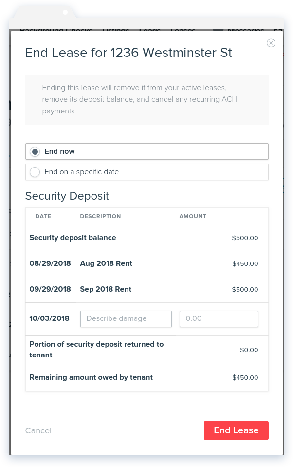 NowRenting End Lease Security Deposit Covers Owed Rent