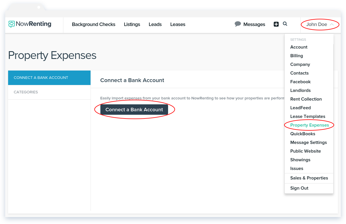NowRenting Connect a Bank Account Navigate