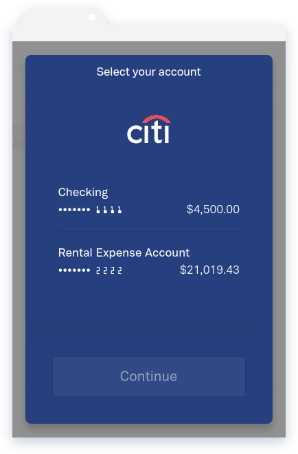 NowRenting Connect a Bank Account Select Account