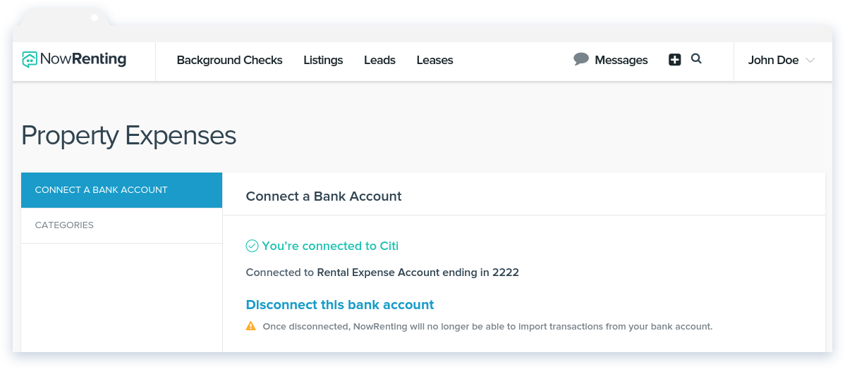 NowRenting Connect a Bank Account Success