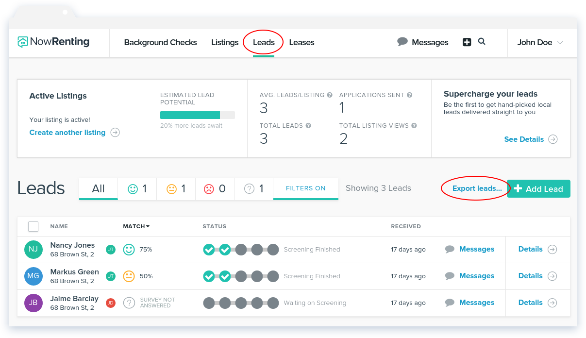 NowRenting -- Export Leads -- Link