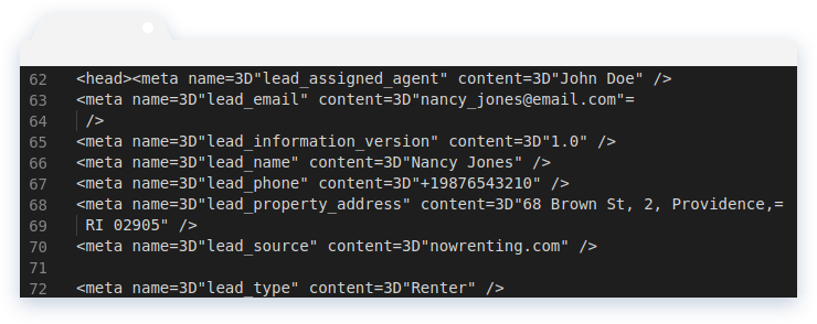 NowRenting -- Export Leads -- Meta Tags