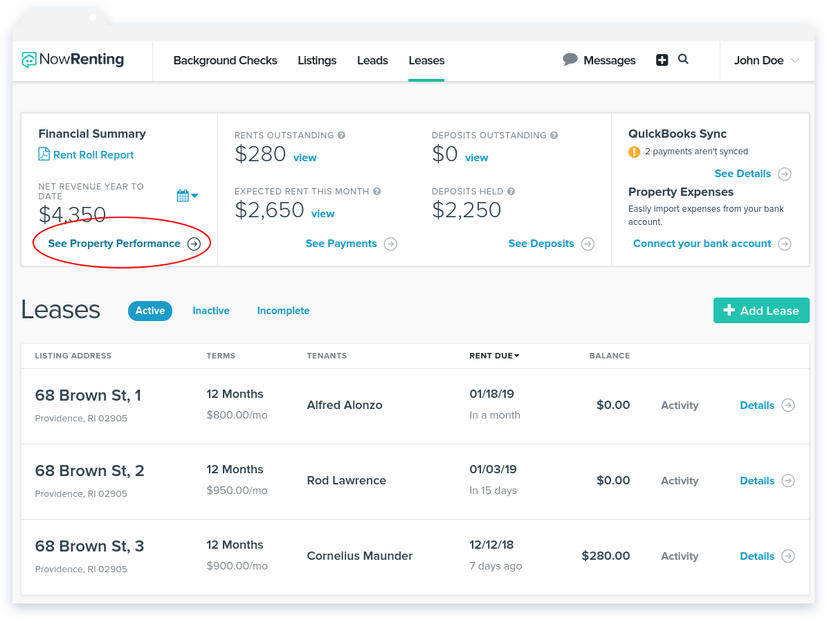 NowRenting Property Performance Navigate