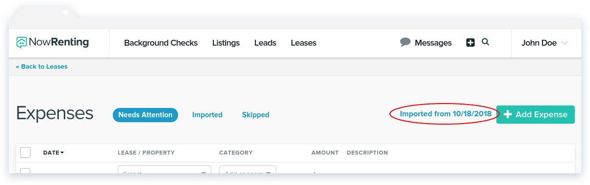 NowRenting -- Sync Expenses -- Import Older Expenses Link