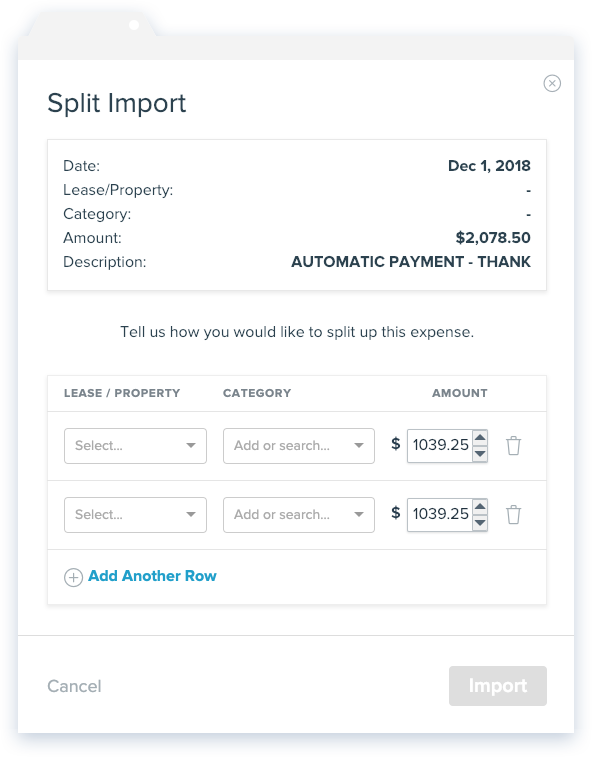 NowRenting -- Sync Expenses -- Split Import Window