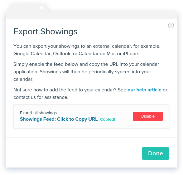 NowRenting: Export Showings -- Copy Link