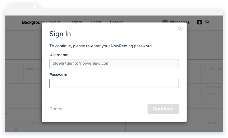 NowRenting Application Password